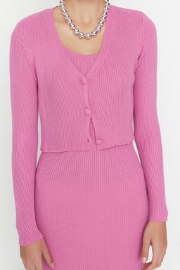 TRENDYOLMILLA Pembe Vucuda Oturan Midi Triko H?rka Elbise Tak?m TWOSS21EL0208 фото 11