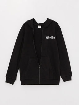 Kap??onlu Bask?l? Uzun Kollu Erkek ?ocuk Fermuarl? Sweatshirt - Waikiki фото 2