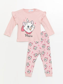 Bisiklet Yaka Uzun Kollu Mary Cat Bask?l? K?z Bebek Pijama Tak?m?