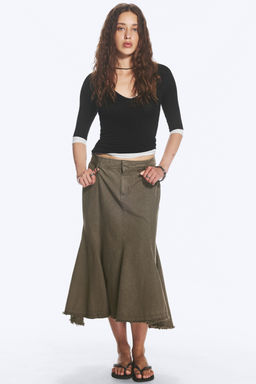 Falda midi de algod?n desflecada - H&m фото 3