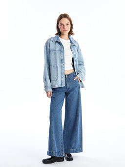 G?mlek Yaka Oversize Kad?n Jean Ceket