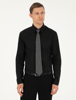 Siyah Slim Fit Pamuk Kar___ml_ Klasik G_mlek