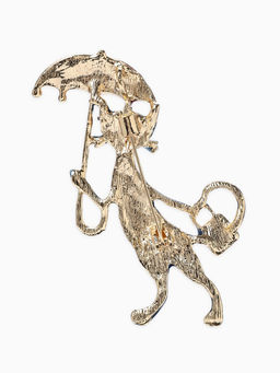 Брошь «Кошка» с зонтом, цветная в золоте