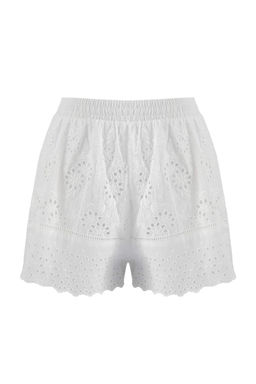 Beyaz Dokuma Brodeli Mini %100 Pamuk Plaj Sort TBESS26SR00008