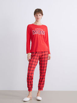 Beli Lastikli Ekose Kad?n Jogger Pijama Alt?