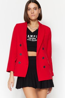 TRENDYOLMILLA K?rm?z? Dokuma Astarl? Kruvaze Kapama Blazer Ceket TWOAW23BC00019  фото 3