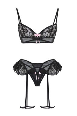 Siyah Kurdele Detayl? Bacak Bantl? F?rf?rl? Kaps?z Dantel Fantezi Ic Camas?r? Tak?m? THMAW26BD00004