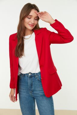 TRENDYOLMILLA K?rm?z? Regular Astarl? Dugmeli Dokuma Blazer Ceket TWOAW22CE0165  фото 3