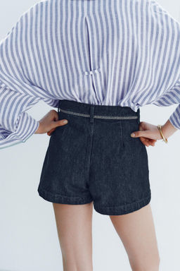 Z1975 HIGH-WAIST DENIM SHORTS WITH TOPSTITCHING - Zara фото 3