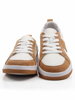 03-C934-5 WHITE/BROWN Кеды кожаные женские (натуральная кожа, натуральная замша)