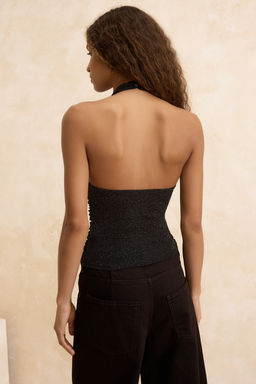 Alt?n Yuksek Degaje Yaka Simli Orme Party Bluz TPRSS26BZ00005