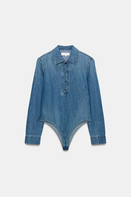 SHIRT-STYLE BODYSUIT WITH SHOULDER PADS