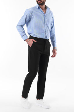 Siyah Slim Fit Beli Baglama Detayl? Lastikli Kumas Dokuma Pantolon TMNAW25PL00027