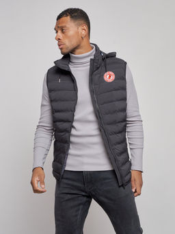 Жилетка мужская утепленная с капюшоном черного цвета 886Ch - YUNDA фото 9