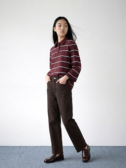 Polo Yaka ?izgili Oversize Kad?n Ti??rt