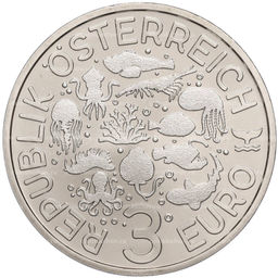 Монета 3 евро 2023 года Австрия Светящаяся морская жизнь Рыба удильщик (Морской черт)