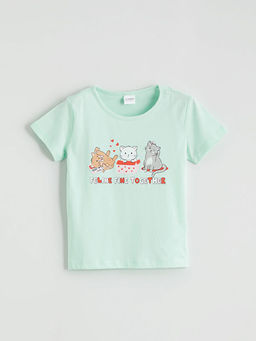 Kedi Bask?l? K?z ?ocuk ?ortlu Penye Pijama Tak?m?