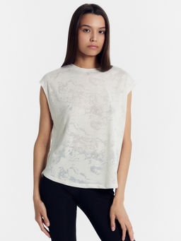 Футболка женская бежевая с принтом волны волны на песочном 302947 - Mark formelle фото 3