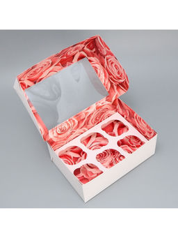 Цена за 5 шт. Коробка для капкейков, кондитерская упаковка двухсторонняя, 6 ячеек «Розы», 25 х 17 х 10 см