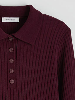 Polo Yaka Fitilli Triko Elbise