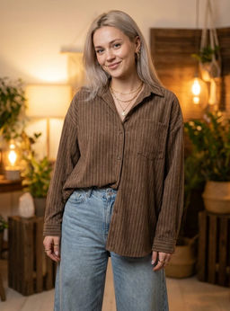 K13372 Рубашка OVER SIZE КОРИЧНЕВЫЙ