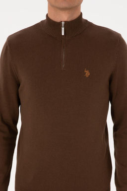 Erkek Slim Fit Yar_m Fermuarl_ Kahverengi Basic Kazak - U.s. polo assn фото 6