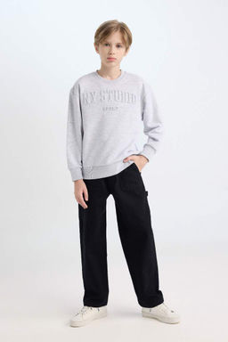 Серый свитшот обычного кроя с круглым вырезом и принтом для девочек - Defacto фото 2