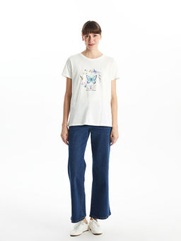 Bisiklet Yaka Bask?l? Kad?n Ti??rt