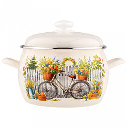 Романтика Кастрюля эмалированная 5,0л, форма полусфера, металлическая крышка, нержавеющий ободок (Россия)