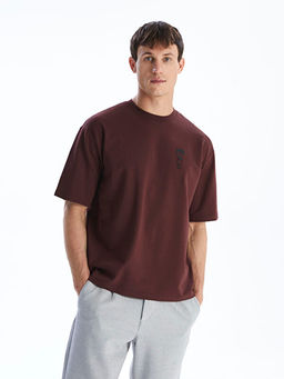 Bisiklet Yaka Bask?l? Penye Erkek Ti??rt