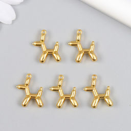 Цена за 5 шт. Металлический элемент, декоративная подвеска «Арт Узор. Надувной шарик: собака», золото, 1.8×2 см