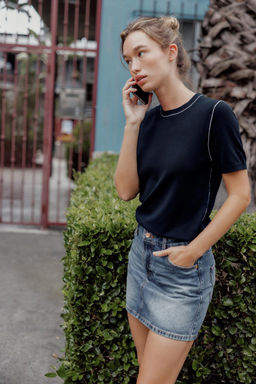 SHORT SLEEVE KNIT TOP WITH PIPING - Zara фото 9