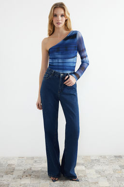 Lacivert Desenli Tek Omuzlu Fitted/Vucuda Oturan C?tc?tl? Orme Body TWOSS24BD00010 - Trendyolmilla фото 3