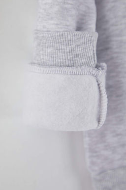 Gri Melanj Erkek Cocuk Pamuklu Bask?l? Kapusonlu Regular Orme Sweatshirt TKDAW26SW00033 - Trendyolmilla фото 2