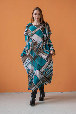 Платье шифон LOVE052/03/Бирюзовый, белый