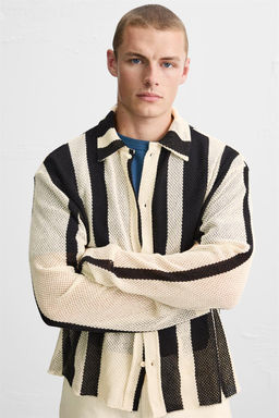 STRIPED MESH TEXTURED POLO SHIRT - Zara фото 5