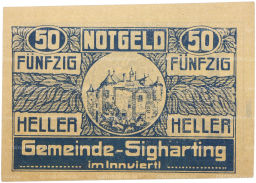 Банкнота 50 геллеров 1920 года Австрия  община Зигхартин (Нотгельд)