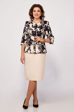 Костюм Swallow 797 бежевый/принт черные цветы