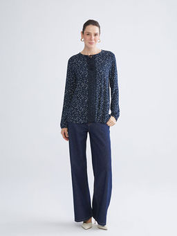 B?y?k Beden Ba?lamal? Yaka Desenli Bluz