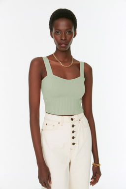 Trendyolmilla Mint Kalp Yaka Crop Triko Ince Bluz TWOSS22BZ1105