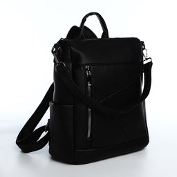 Рюкзак женский из искусственной кожи на молнии, 4 кармана, цвет чёрный - Simaland фото 3
