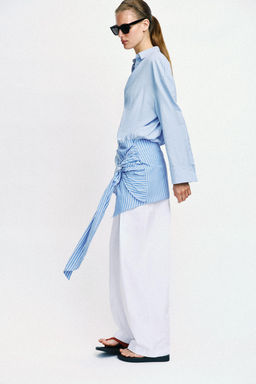 VESTIDO CORTO CAMISERO NUDO / Azul / Blanco - Zara фото 3