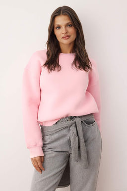 Ac?k Pembe Kal?n Ici Polarl? Regular/Normal Kal?p Bisiklet Yaka Basic Orme Sweatshirt TWOAW24SW00101