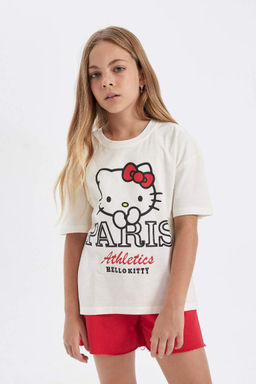 Футболка с короткими рукавами Hello Kitty для девочек - Defacto фото 4