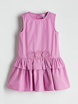 ?i?ek Aplike K?z ?ocuk Poplin Elbise