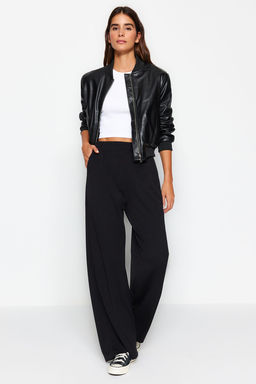 Siyah Premium Yumusak Kumasl? Cepli Wideleg/Rahat Kesim Orme Esofman Alt? Pantolon TWOAW24EA00012 - Trendyolmilla фото 2