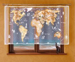 Готовые шторы арт. 208 Е, Mapa (Карта), размеры: 215 см ширина * 120 см высота, пошита на универсальной шторной ленте