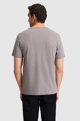 Erkek Regular Fit V Yaka Gri Basic Ti__rt
