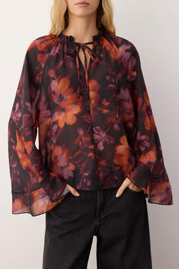 Cok Renkli Volan Kollu Leopar Desenli Dokuma Bluz TWOAW26BZ00054 - Trendyolmilla фото 3