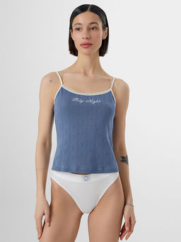 Топ бельевой женский синий с надписью "Holy night"